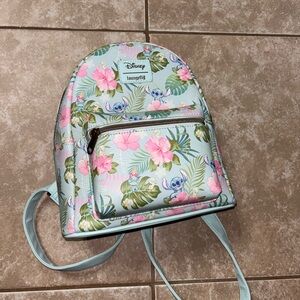 Loungefly Mint Floral Stitch Mini Backpack with Pink Flowers